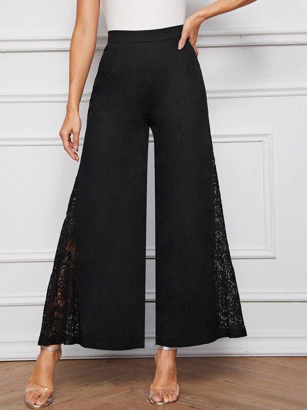 

Lace Contrast Wide Leg Pants, Black, Juliana