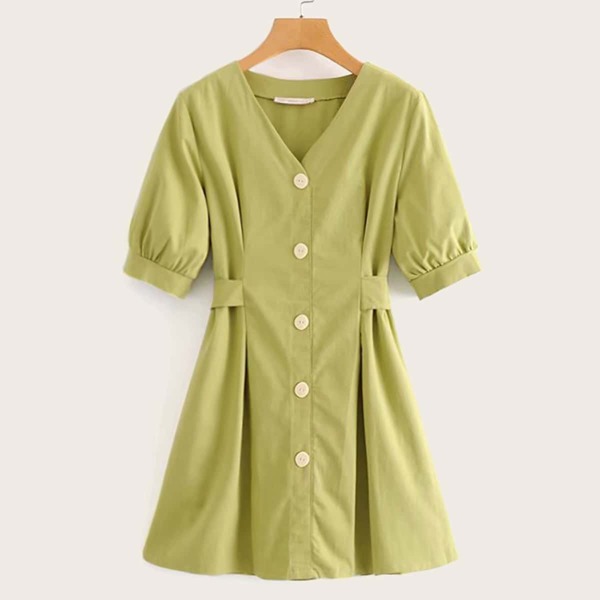 

V-neck Button Through Tie Back Dress
