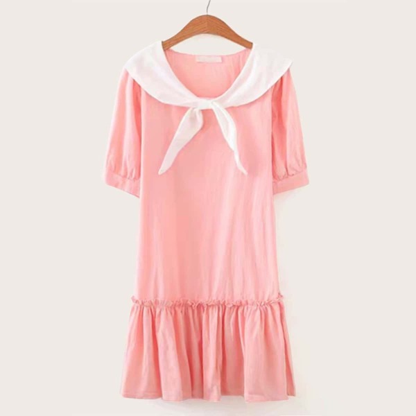 

Sailor Neck Frill Drop Waist Dress