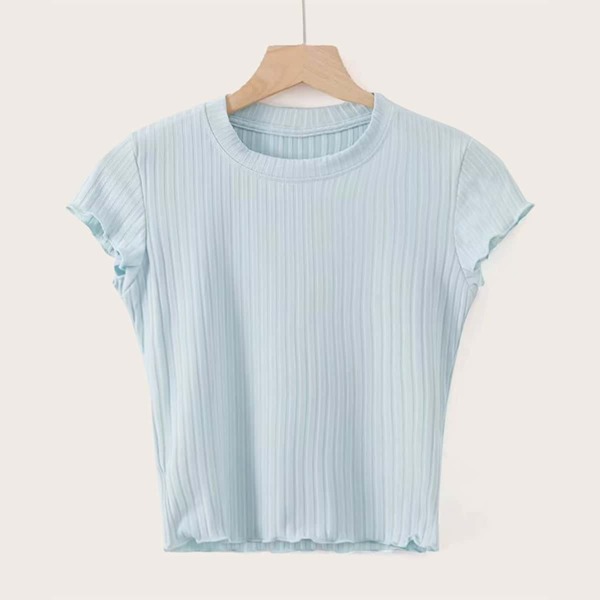 

Lettuce Edge Trim Rib Knit Top, Blue