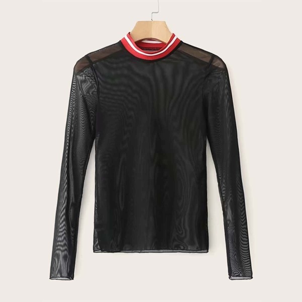 

Stripe Neck Sheer Mesh Top