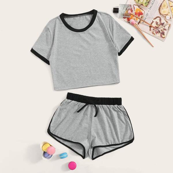 

Contrast Side Knot Detail Pajama Set