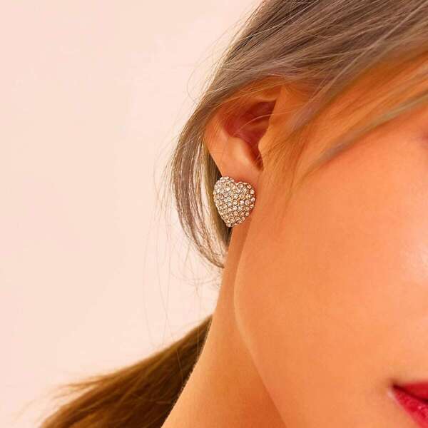 

Rhinestone Heart Stud Earrings 1pair, Gold
