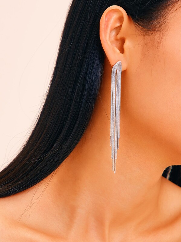 

Серьги-подвески с металлической бахромой 1 пара, Серебряные