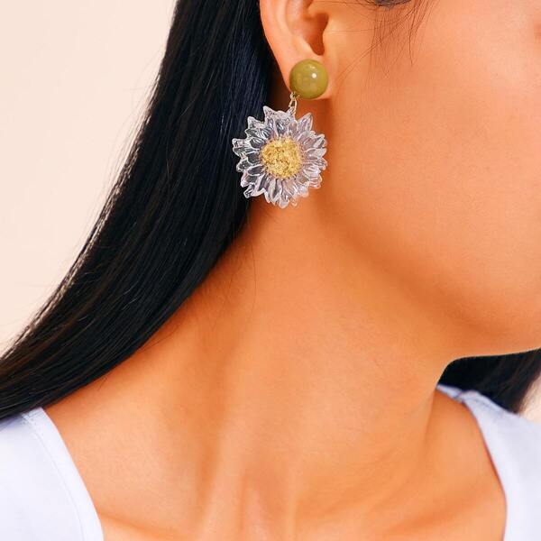 

Transparent Flower Decor Drop Earrings 1pair
