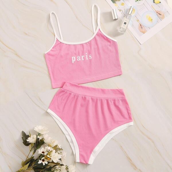 

Letter Graphic Rib Lingerie Set