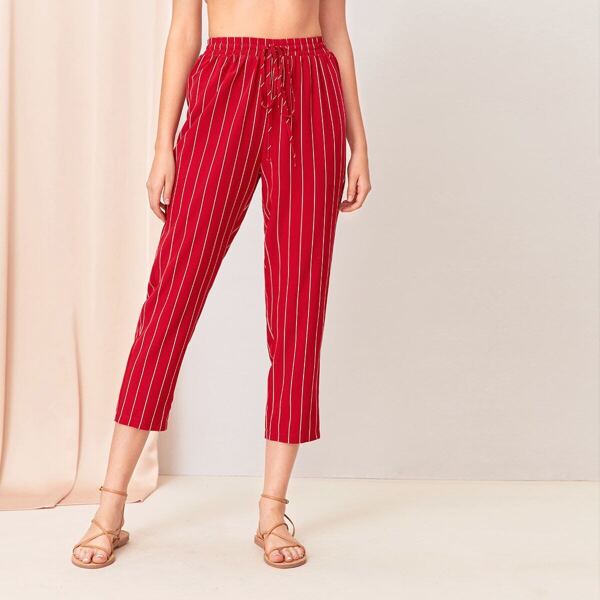 

Striped Drawstring Waist Capris Pants