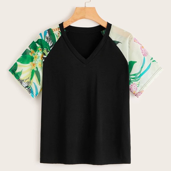 

Botanical and Chain Print Raglan Sleeve Tee