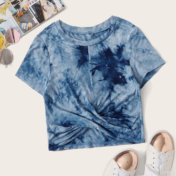 

Tie Dye Twist Hem Tee, Blue