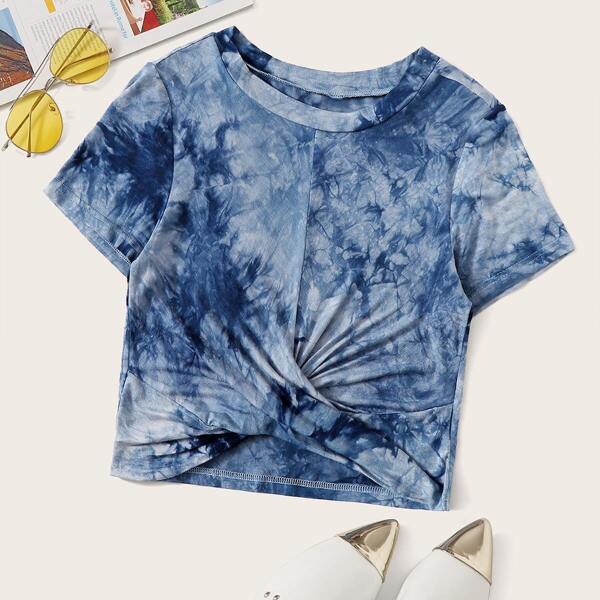 

Tie Dye Twist Hem Tee, Blue