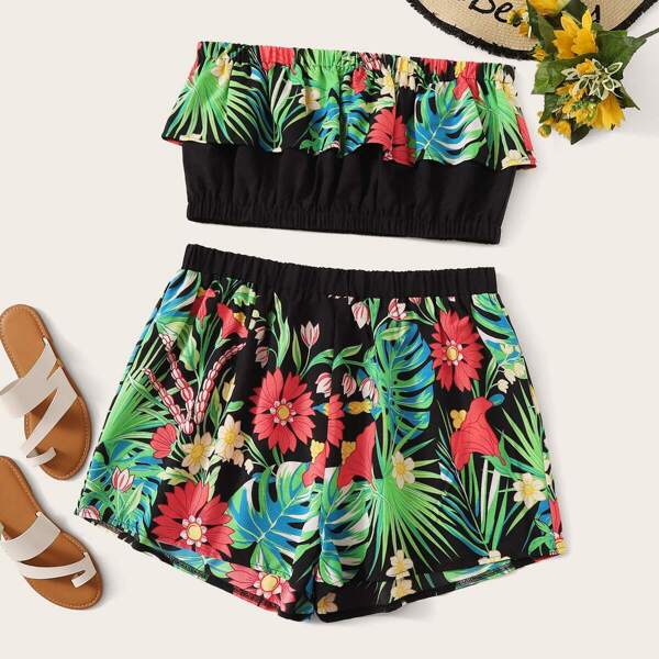 

Plus Botanical Print Tube Top & Shorts, Multicolor