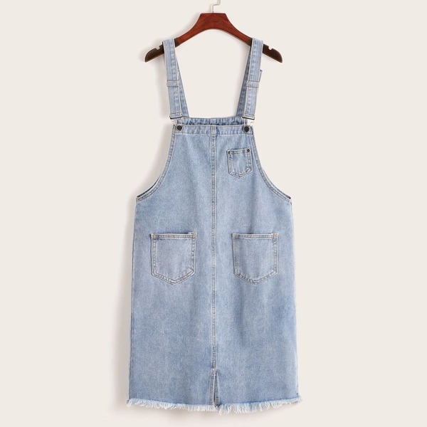 

Dual Pocket Raw Hem Denim Pinafore Dress