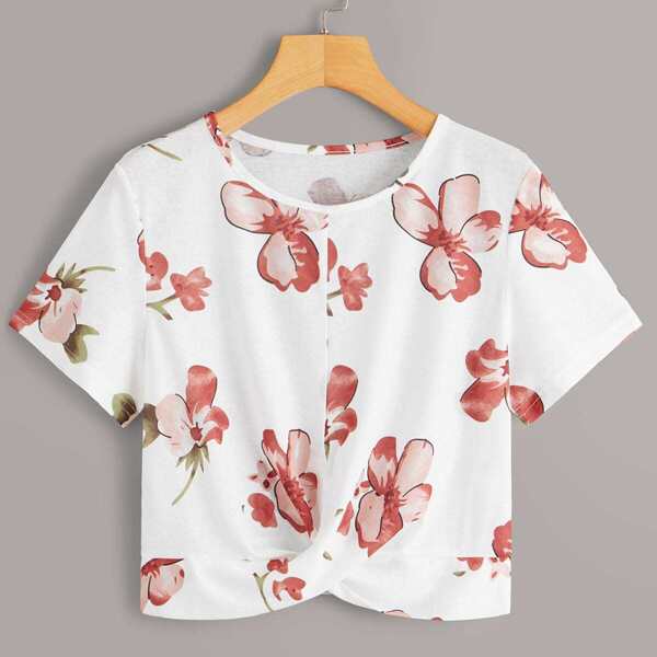 

Floral Print Twist Hem Tee