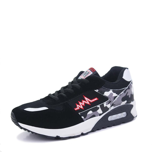 

Men Camouflage Print Suede Panel Trainers, Black