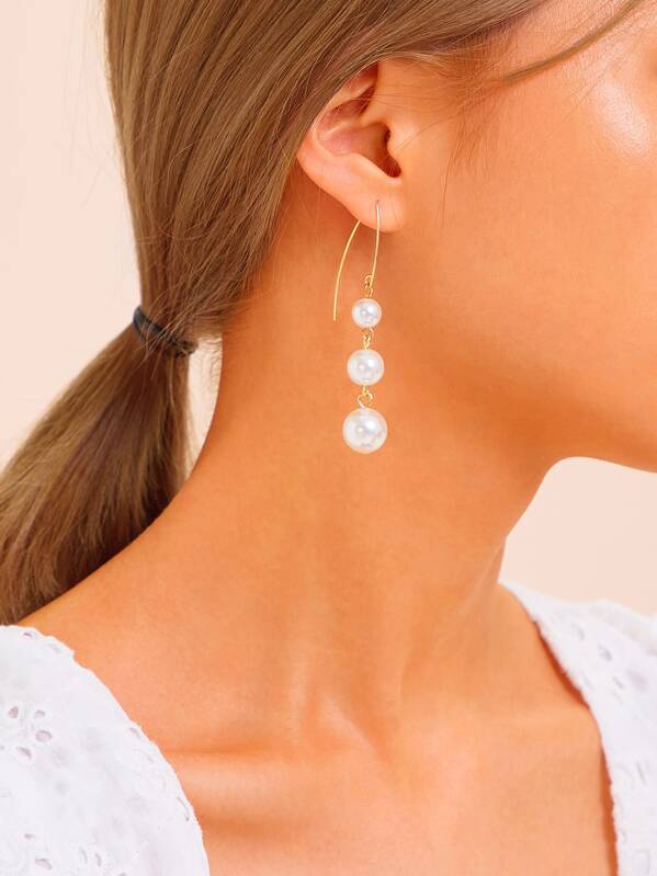 

Faux Pearl Drop Earrings 1pair, White