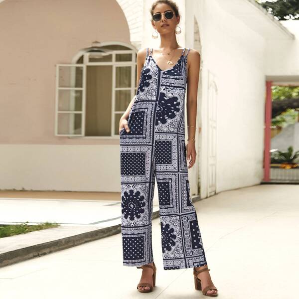 

Scarf Print Patchwork Cami Jumpsuit
