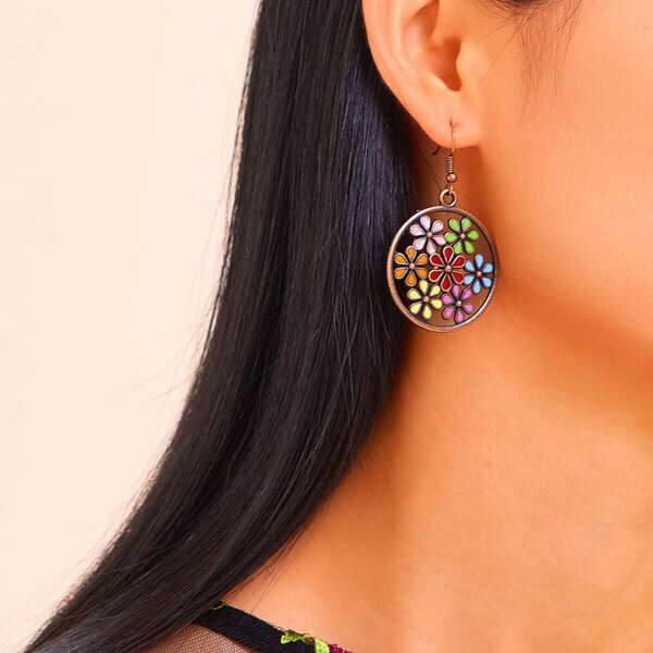 

Hollow Flower Circle Dangling Hook Earrings 1pair
