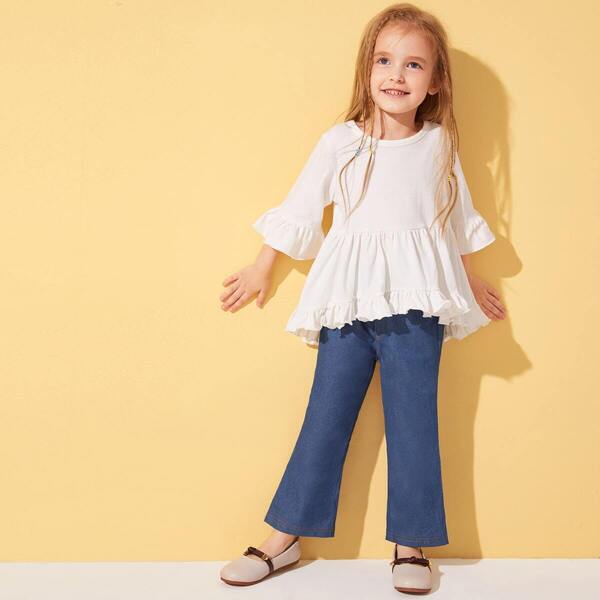 

Toddler Girls Flounce Sleeve Ruffle Hem Top With Flare Jeans