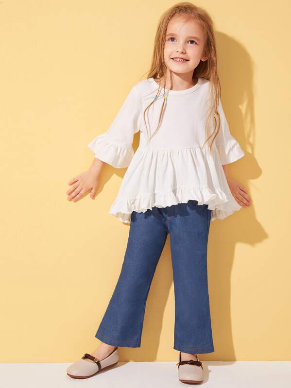 

Toddler Girls Flounce Sleeve Ruffle Hem Top With Flare Jeans, Multicolor, Sofia B
