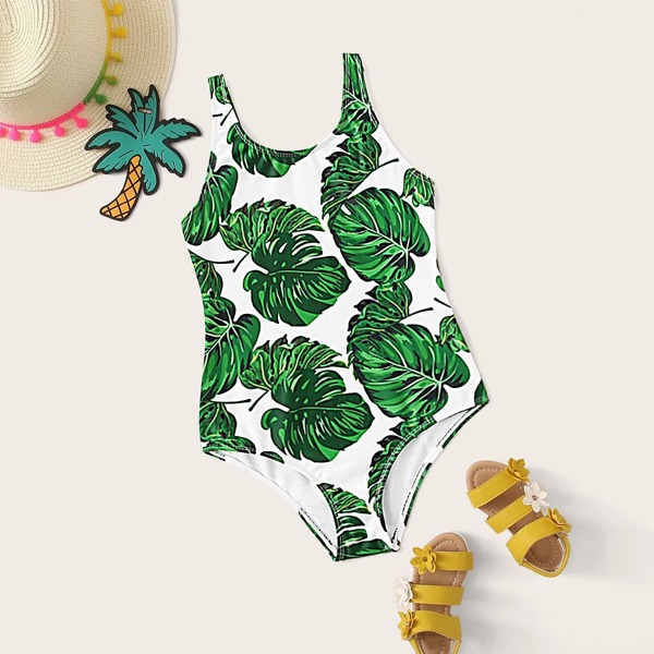

Girls Tropical One Piece Swimwear, Green