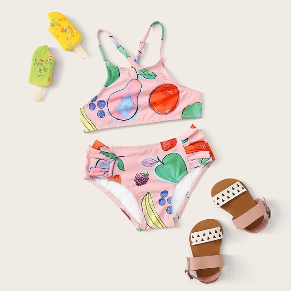 

Toddler Girls Fruit Print Criss Cross Bikini Set