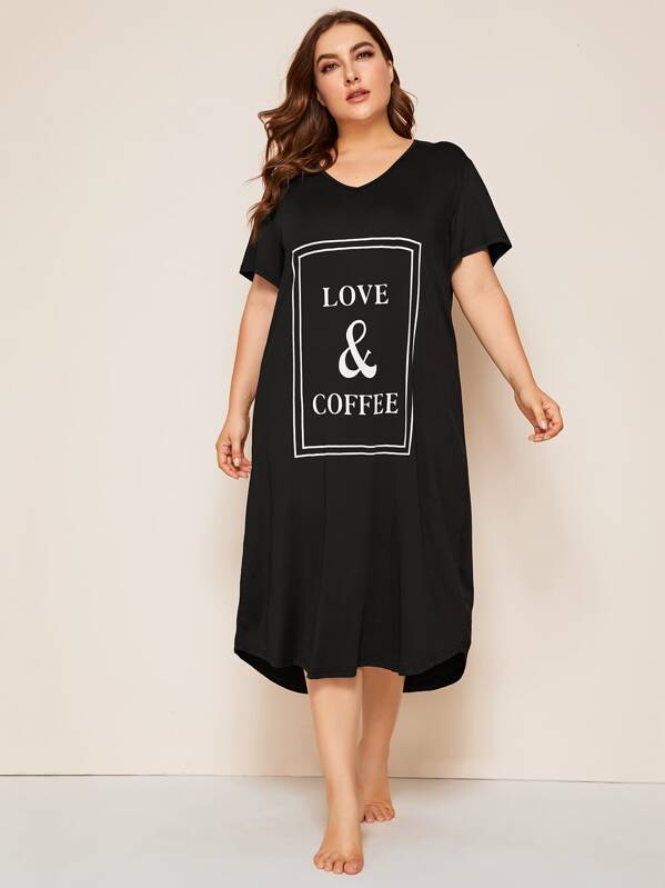 

Plus Letter Graphic Night Dress, Black, Franziska