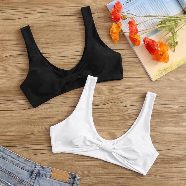 

V Neck Swimming Top 2piece, Black and white