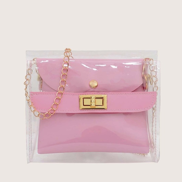 

Girls Twist Lock Clear Bag With Inner Pouch