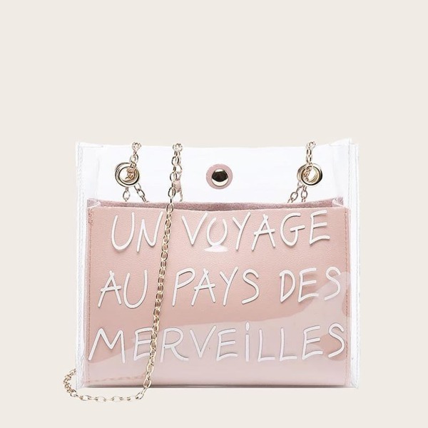

Girls Letter Print Clear Bag With Inner Pouch