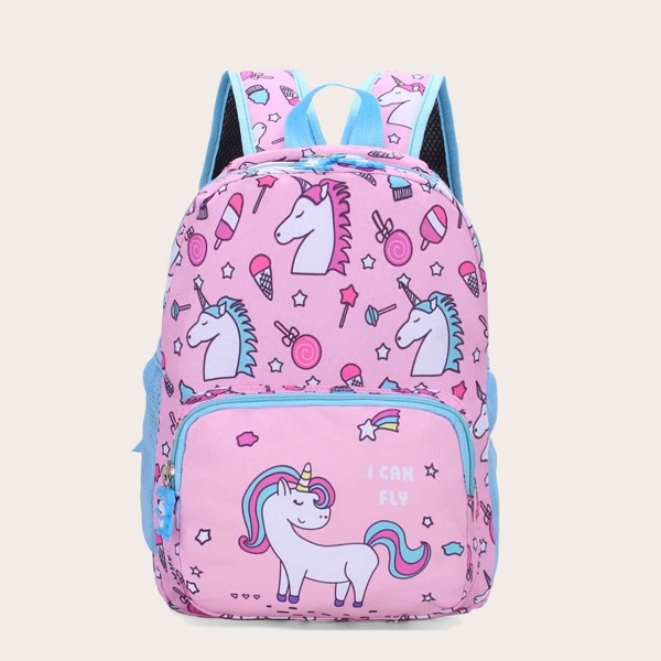 

Girls Unicorn Print Pocket Front Backpack, Multicolor