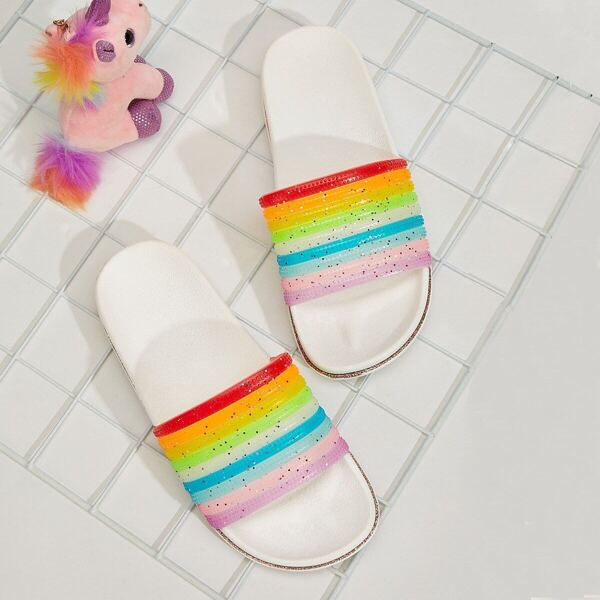

Open Toe Glitter Rainbow Sliders
