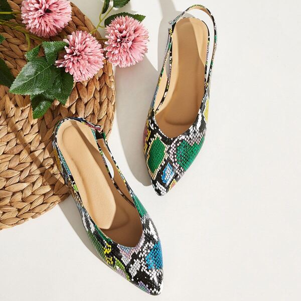 

Point Toe Snakeskin Slingback Flats, Multicolor