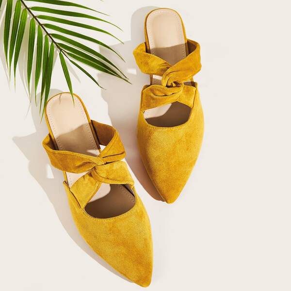 

Point Toe Twist Suede Flat Mules