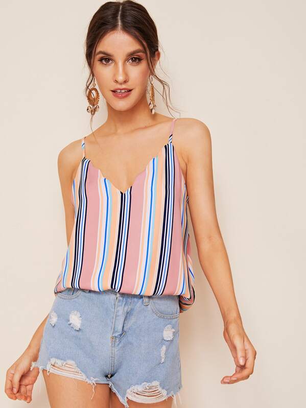 

Colorful Striped Scallop Cami Top, Multicolor, Vikie