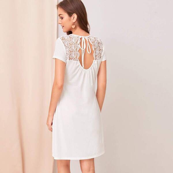 

Tie Back Cut-out Lace Yoke Midi Dress