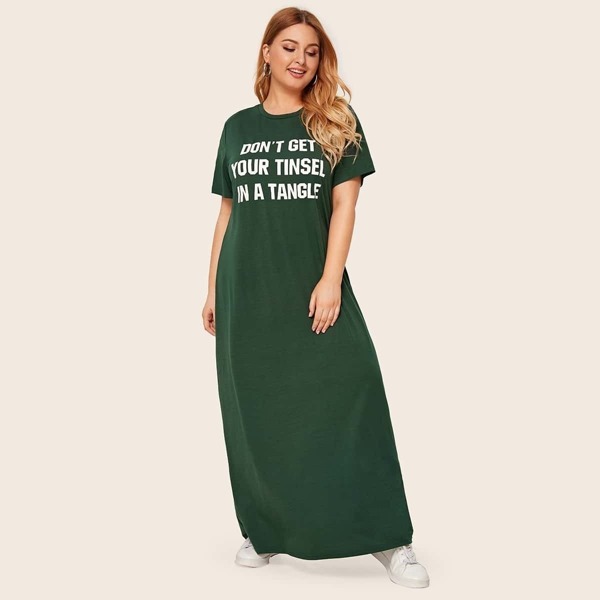 

Plus Slogan Print Maxi T-shirt Dress
