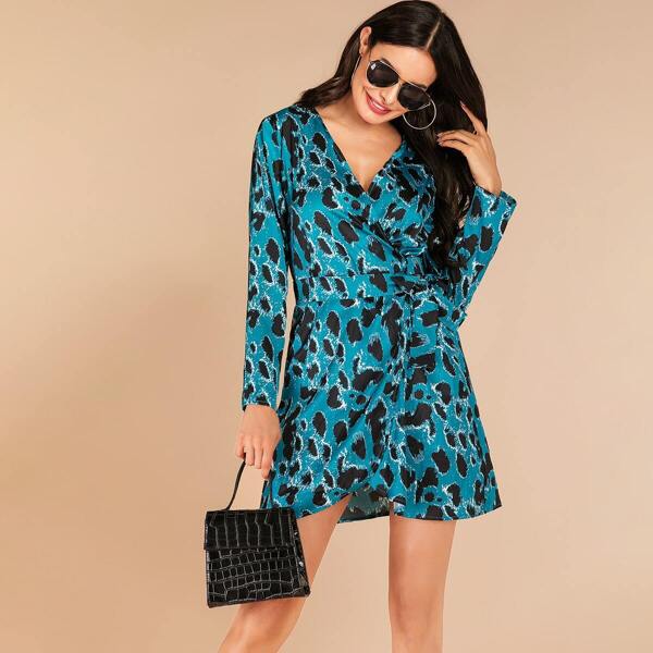 

Leopard Print Belted Asymmetrical Hem Dress
