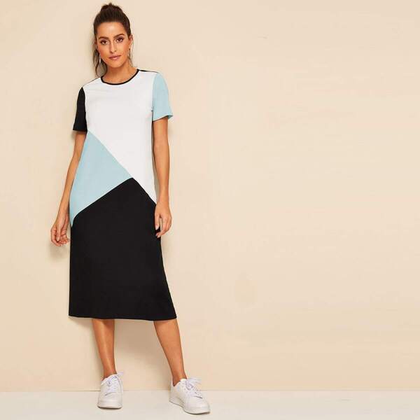 

Short Sleeve Colorblock Dress, Multicolor
