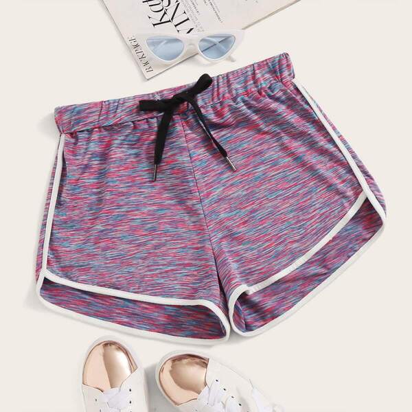 

Contrast Binding Space Dye Drawstring Waist Shorts