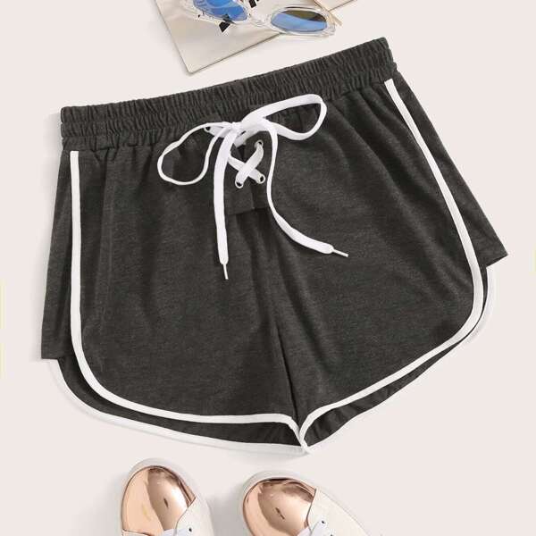 

Contrast Binding Lace Up Track Shorts