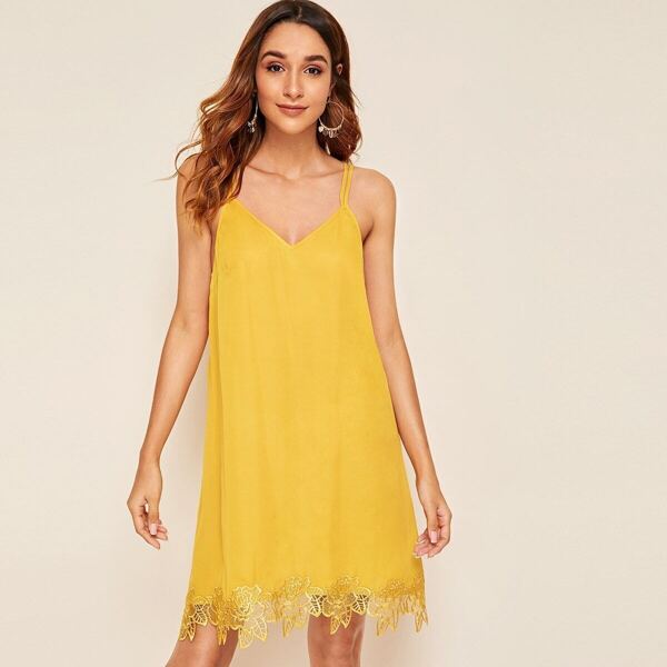 

Floral Lace Detail Hem Double Slip Dress