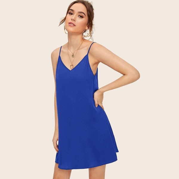 

Solid Criss-cross Back Slip Dress
