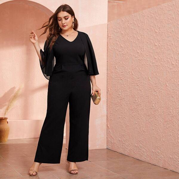 

Plus V-neck Wide Leg Cape Jumpsuit