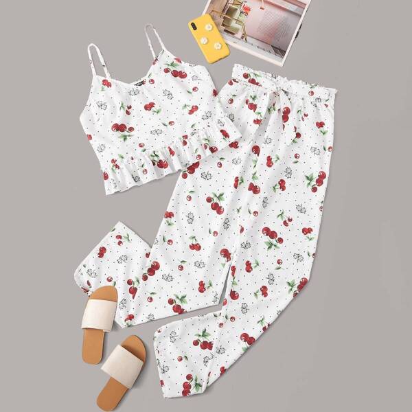 

Ruffle Hem Cami Top & Paperbag Waist Belted Pants PJ Set