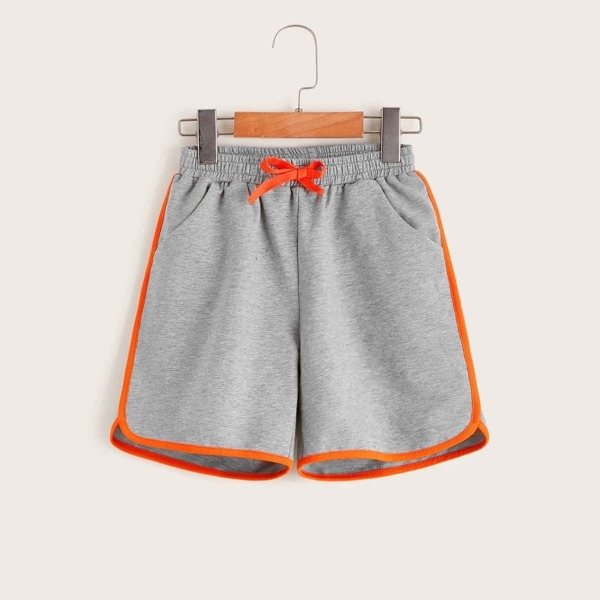

Boys Neon Trim Contrast Binding Tie Waist Shorts, Grey