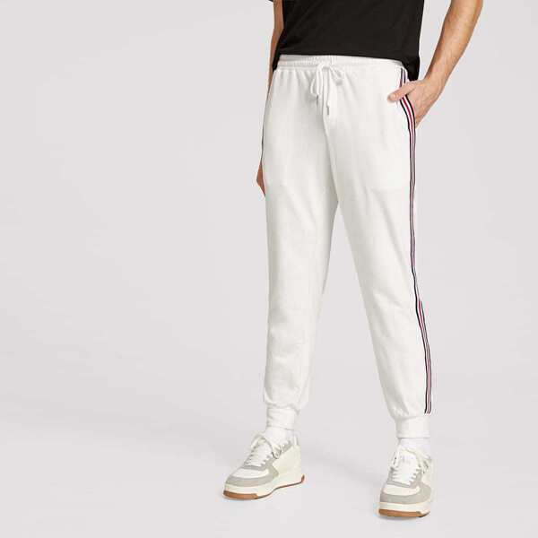 

Men Drawstring Waist Striped Tape Side Pants