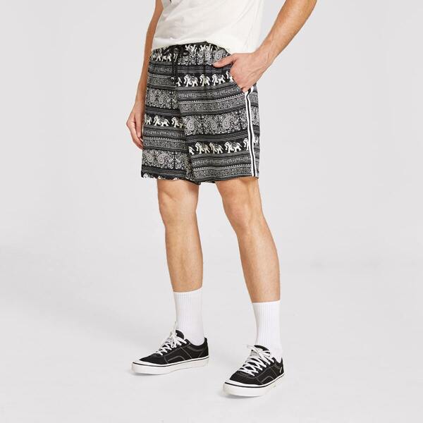 

Men Paisley & Animal Print Tape Side Shorts