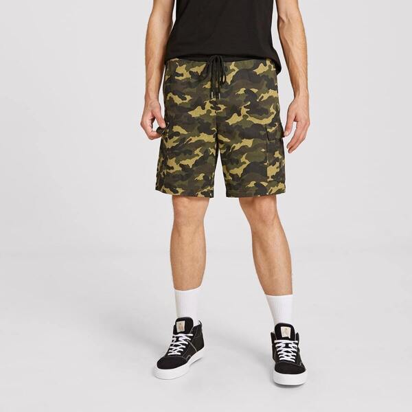 

Men Camo Print Drawstring Waist Cargo Shorts, Multicolor