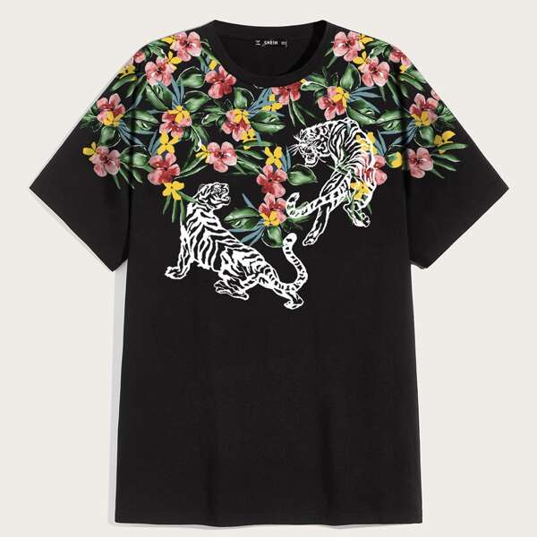 

Men Floral and Tiger Print Top