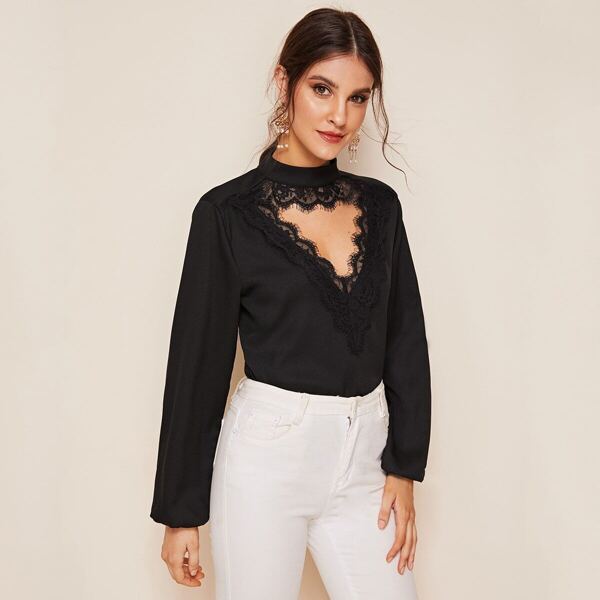 

Eyelash Lace Trim Cutout Front Top